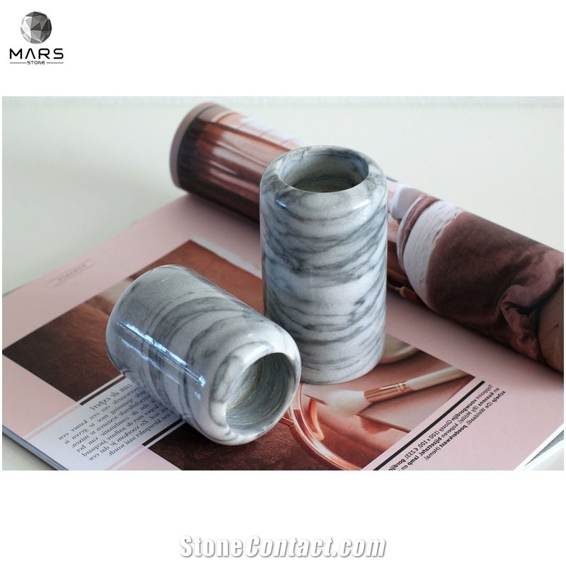 Marble Grey White Candle Holders Cylinder Custom Candle Jar