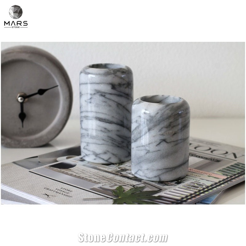 Marble Grey White Candle Holders Cylinder Custom Candle Jar