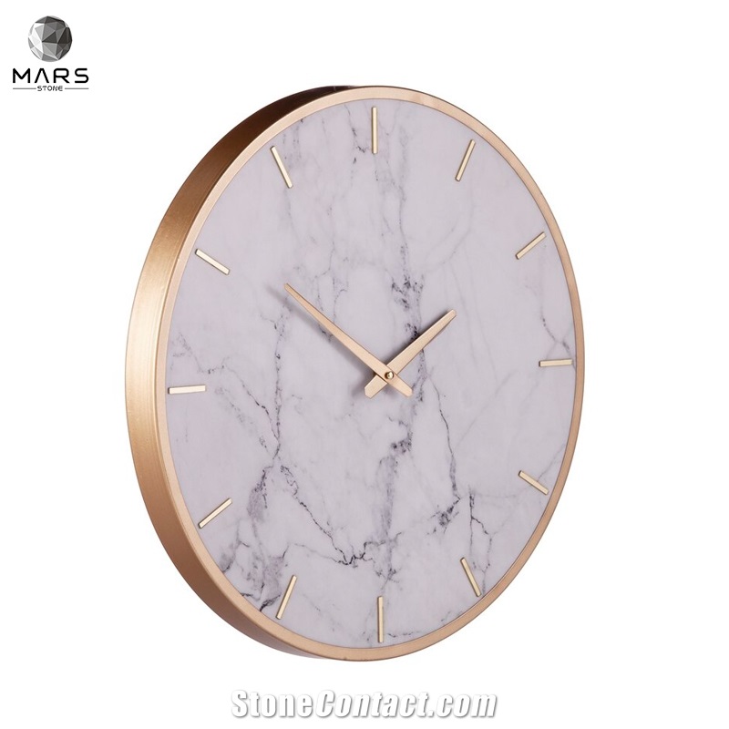 Modern Style Golden Side White 19" Marble Wall Clock