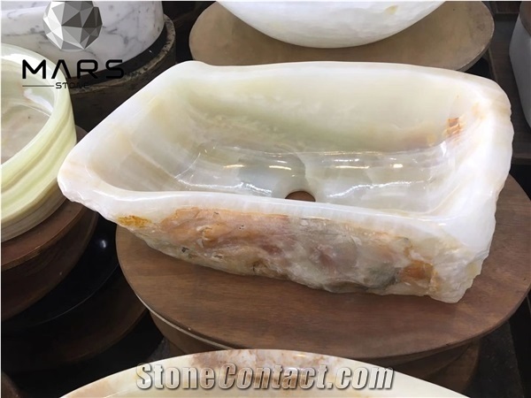 Modern White Rectangular Onyx Bathroom Sinks