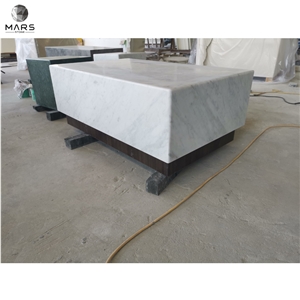 Natural Bianco Carrara White Marble Table With Wooden Base