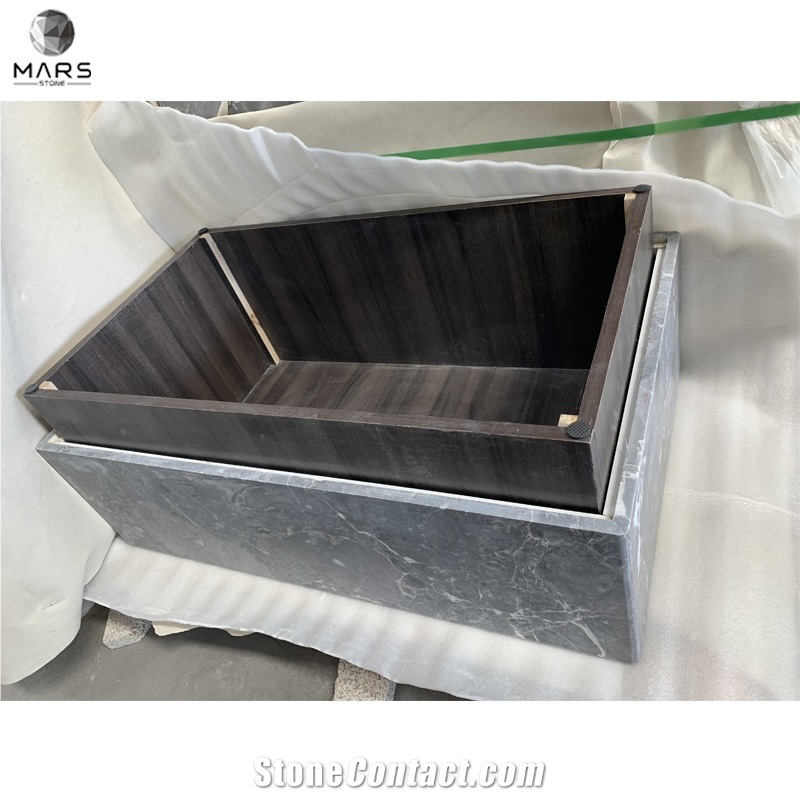 Natural Bianco Carrara White Marble Table With Wooden Base