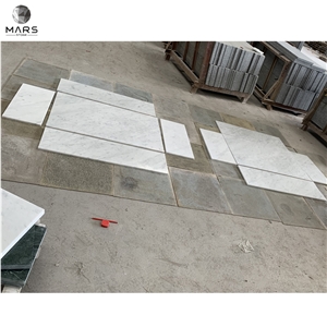 Natural Bianco Carrara White Marble Table With Wooden Base