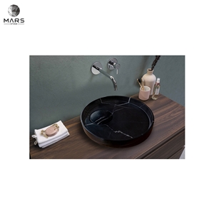 Natural Stone Black Marble Above Counter Vessel Sink