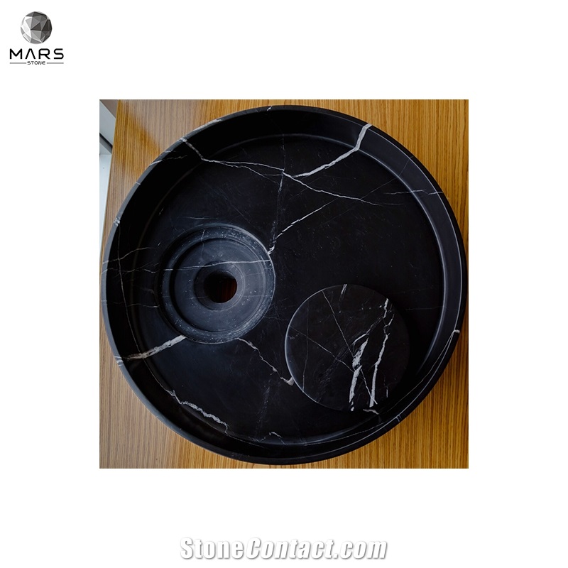 Natural Stone Black Marble Above Counter Vessel Sink