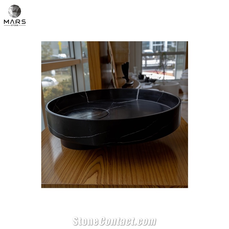 Natural Stone Black Marble Above Counter Vessel Sink