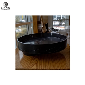 Natural Stone Black Marble Above Counter Vessel Sink