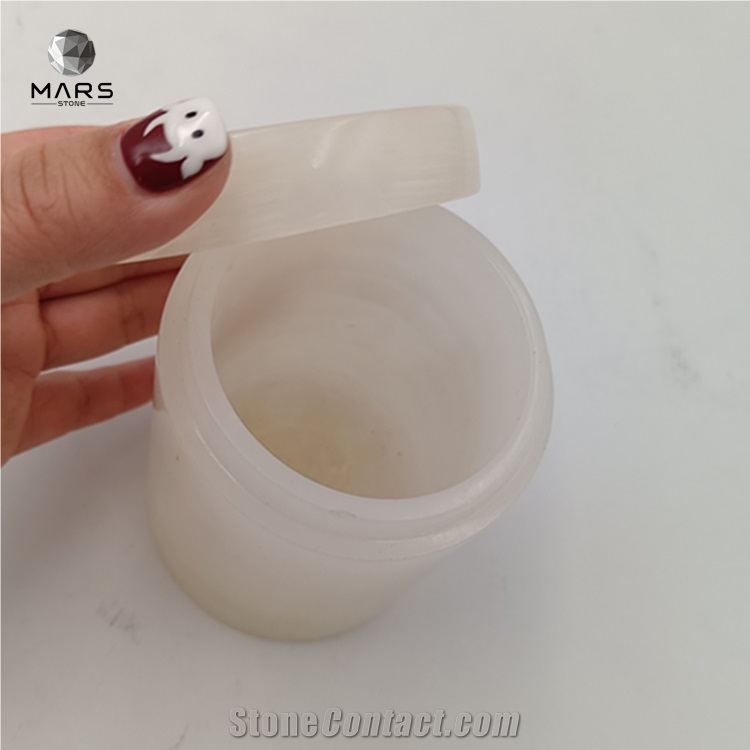 Natural Stone Onyx Candle Jar With Lid For Wedding