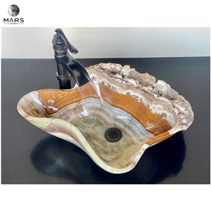 Natural Stone Onyx Sink Hand Carved Vessel Basin