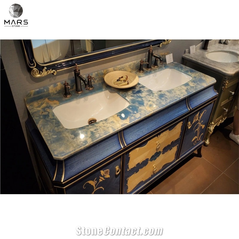 Natural Stone Polished Blue Onyx Tiles Slab For Villa