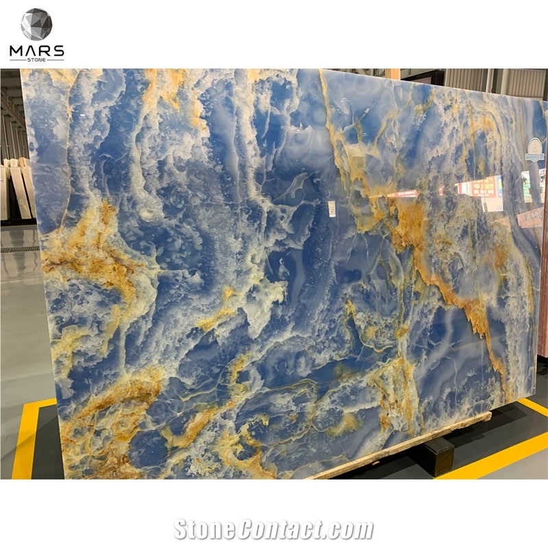 Natural Stone Polished Blue Onyx Tiles Slab For Villa