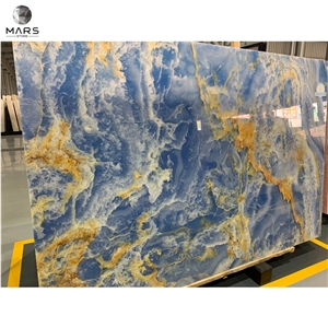 Natural Stone Polished Blue Onyx Tiles Slab For Villa