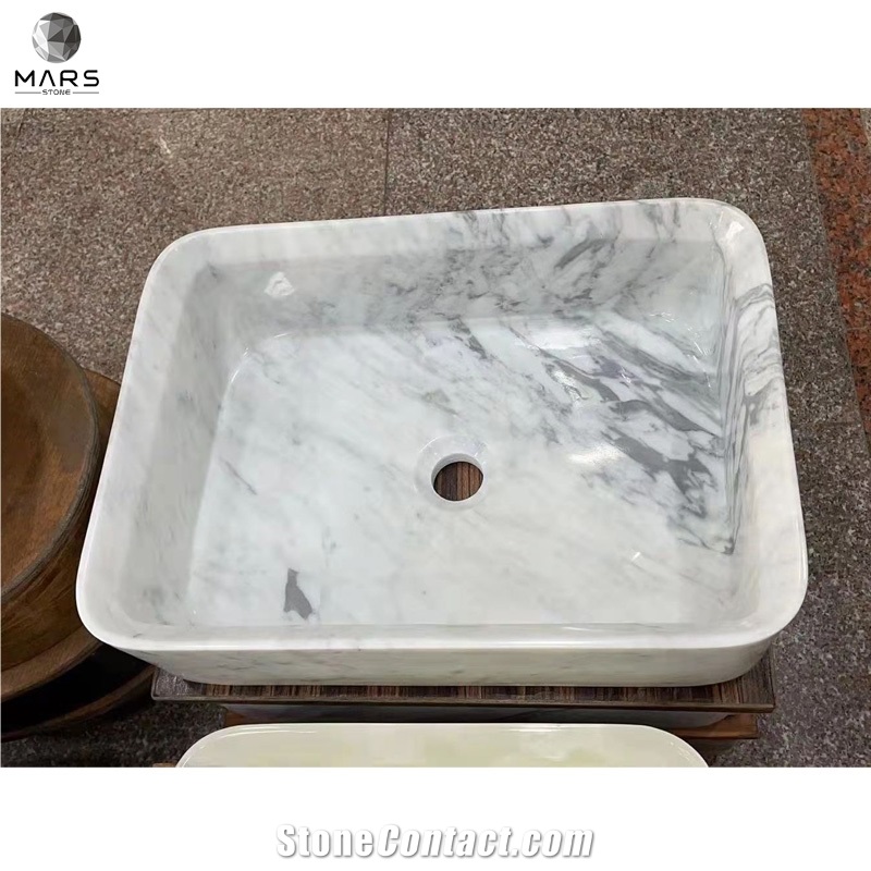 Natural Stone White Marble Square Rectangle Handwash Sink