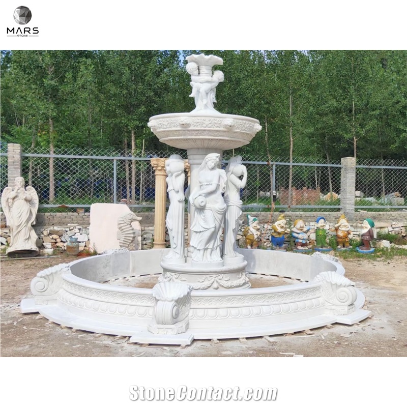Natural White Marble Hand Carved Water Features Fountain