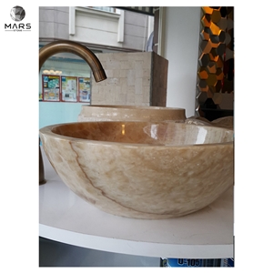 Natural Yellow Onyx Stone Hand Crafted Washbasin Sink