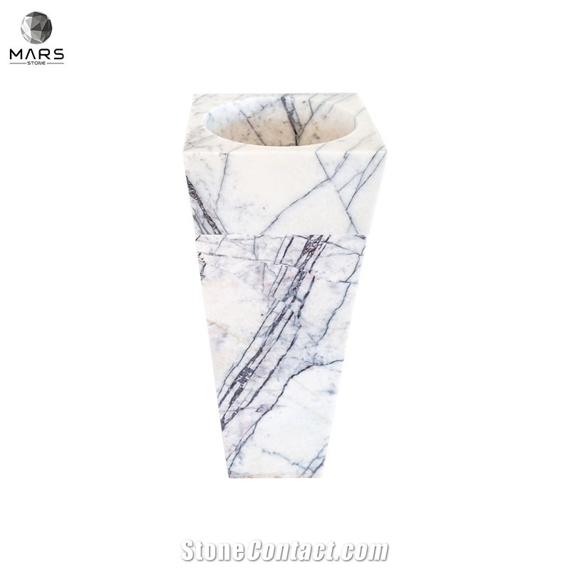 New York Style Natural Stone White Marble Pedestal Sink