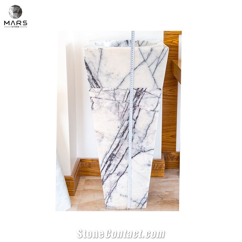 New York Style Natural Stone White Marble Pedestal Sink