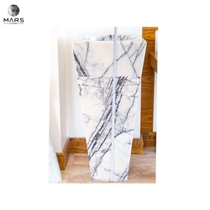 New York Style Natural Stone White Marble Pedestal Sink
