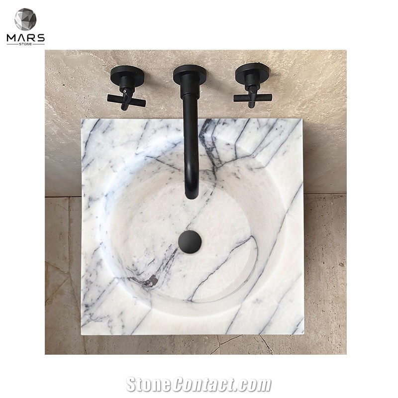 New York Style Natural Stone White Marble Pedestal Sink