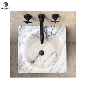 New York Style Natural Stone White Marble Pedestal Sink