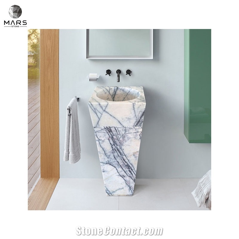New York Style Natural Stone White Marble Pedestal Sink