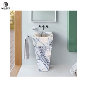 New York Style Natural Stone White Marble Pedestal Sink