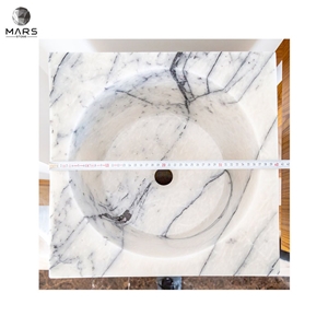 New York Style Natural Stone White Marble Pedestal Sink