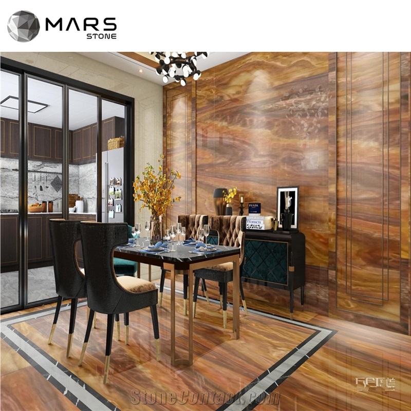 Pakistan Tiger Onyx Slab Walnut Tra-Onyx Tiles