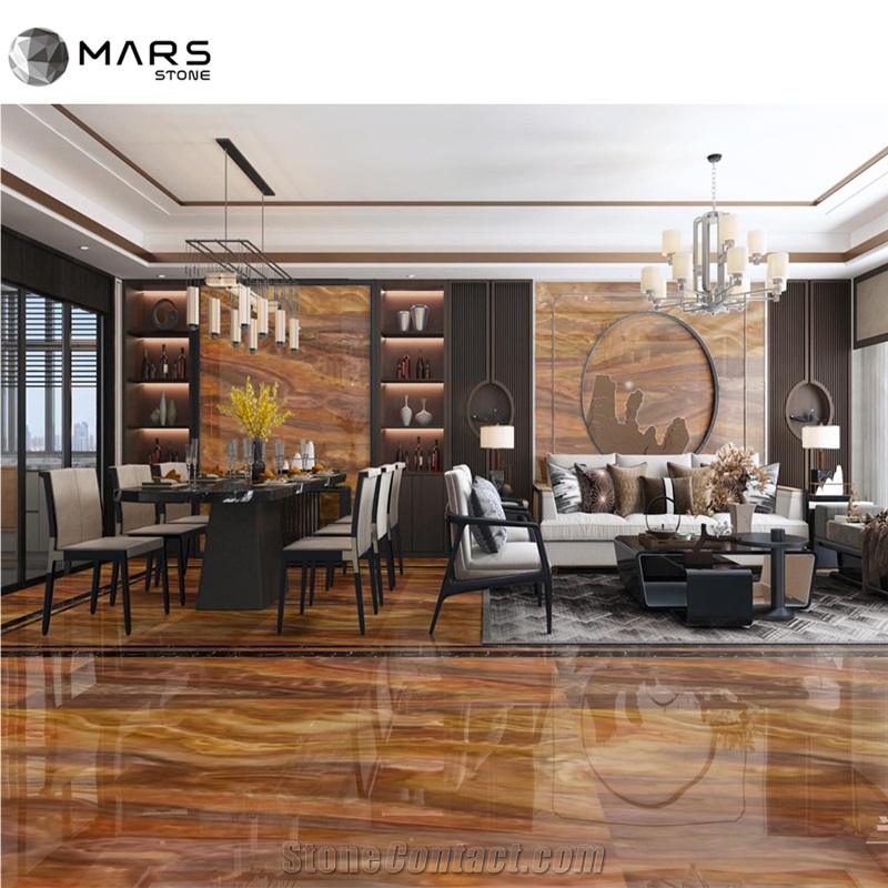 Pakistan Tiger Onyx Slab Walnut Tra-Onyx Tiles