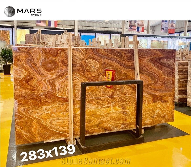 Pakistan Tiger Onyx Slab Walnut Tra-Onyx Tiles