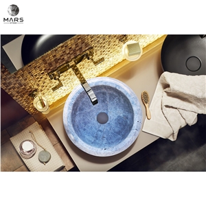 Polished Natural Stone Sivas Silver Marble Round Sink