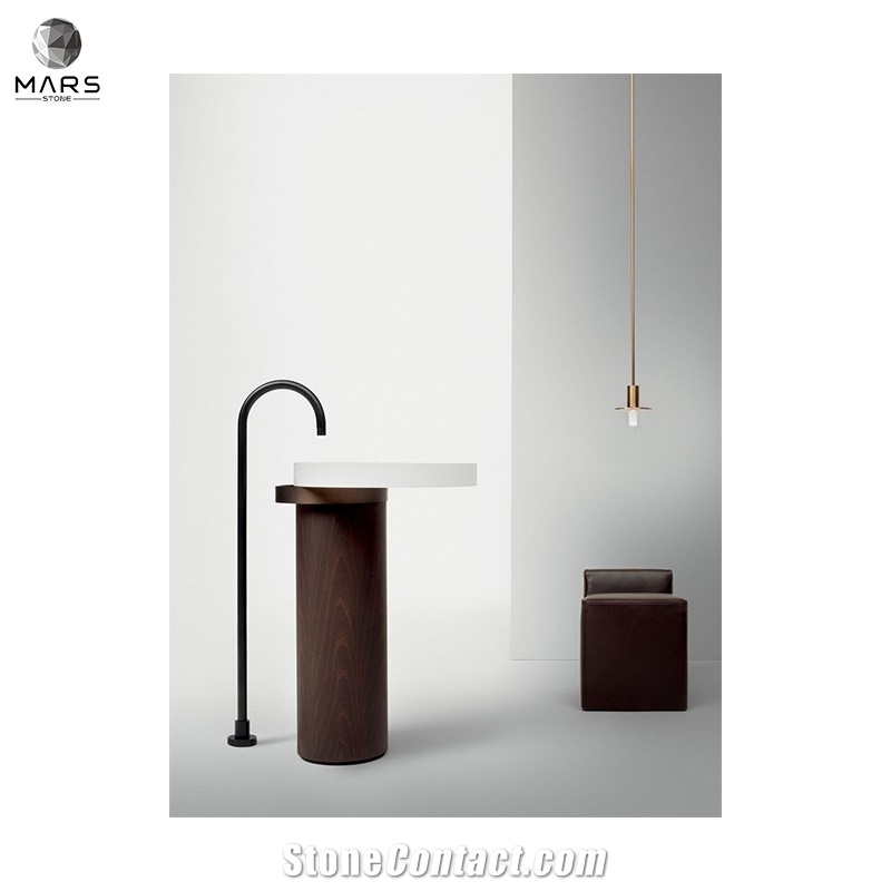 Promotion Natural Marble White Free Standing Round Sink