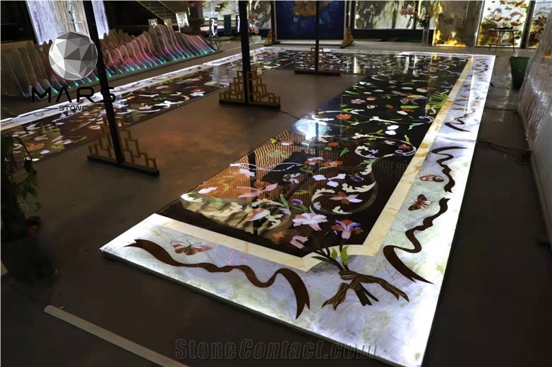 Stone Medallion LED Light Marble And Onyx Waterjet Design