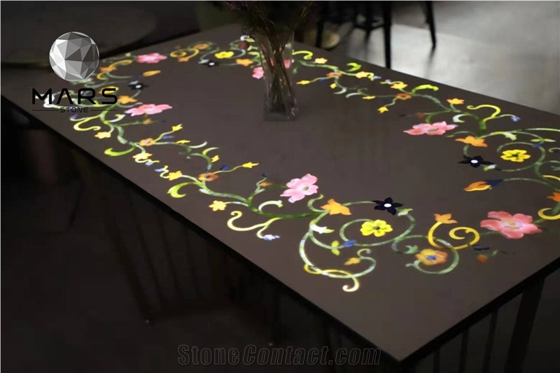 Stone Medallion LED Light Marble And Onyx Waterjet Design