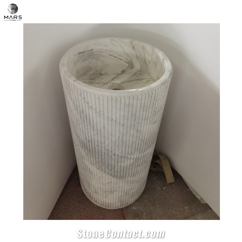 White Marble Standing Basin Sink Marble Pedestal  Sink