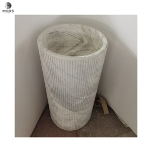 White Marble Standing Basin Sink Marble Pedestal  Sink