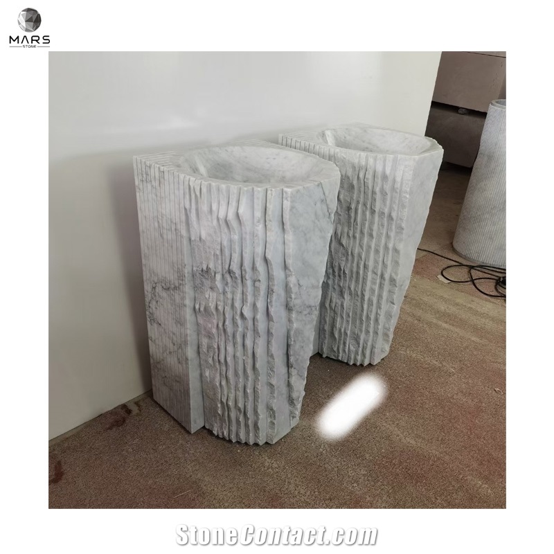 White Marble Standing Basin Sink Marble Pedestal  Sink