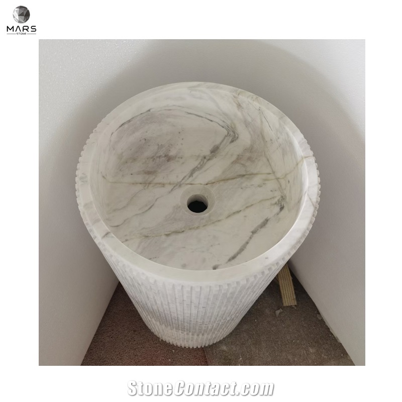 White Marble Standing Basin Sink Marble Pedestal  Sink