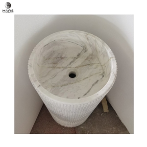 White Marble Standing Basin Sink Marble Pedestal  Sink