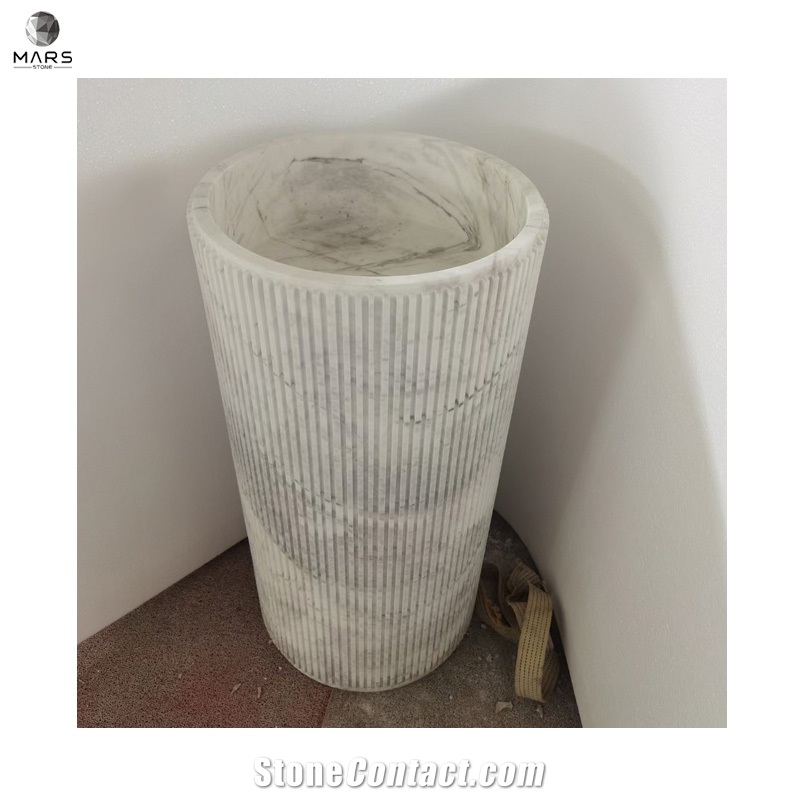 White Marble Standing Basin Sink Marble Pedestal  Sink
