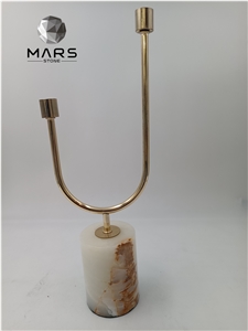 White Onyx Stone Candle Jar With Brass Lid