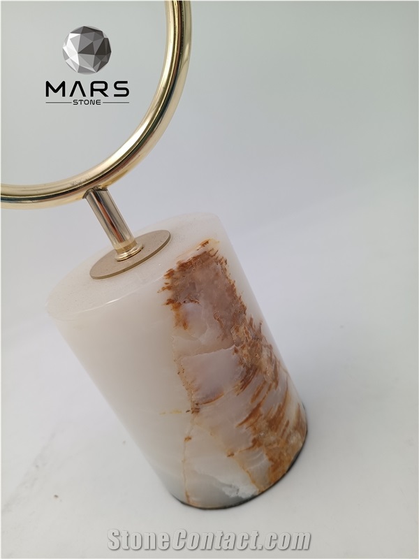 White Onyx Stone Candle Jar With Brass Lid