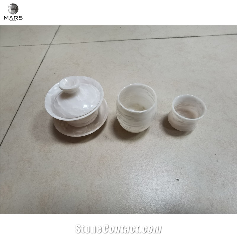 White Onyx Tea Cup Marble Tea Saucer Table Top Decoration