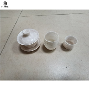 White Onyx Tea Cup Marble Tea Saucer Table Top Decoration