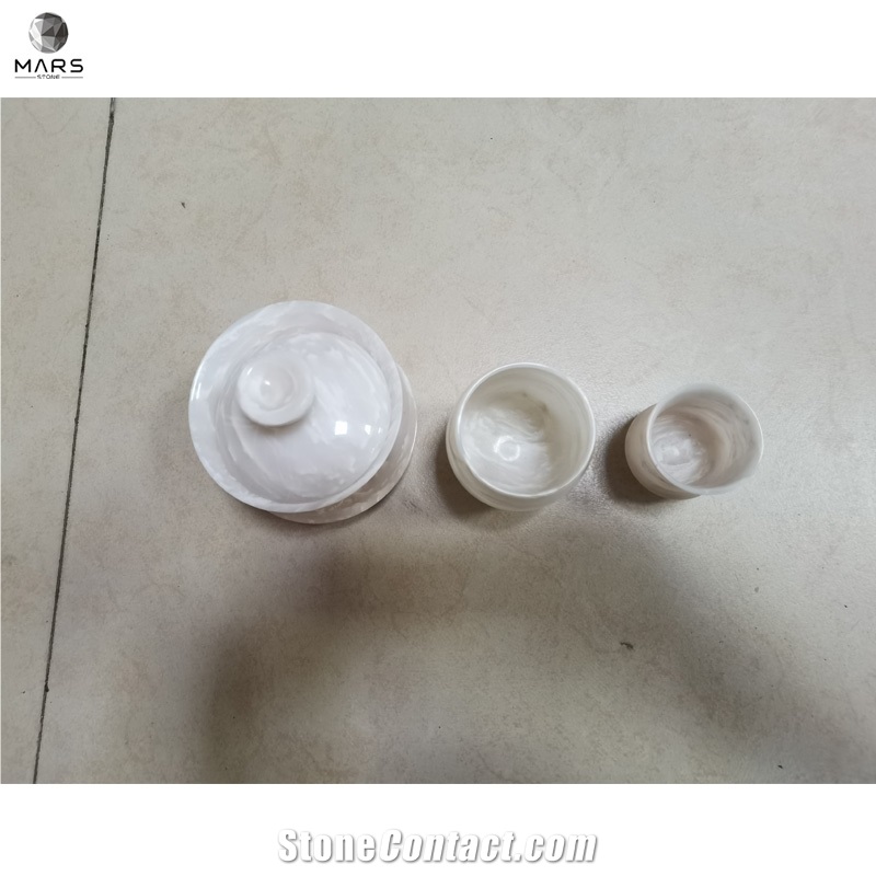 White Onyx Tea Cup Marble Tea Saucer Table Top Decoration