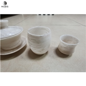 White Onyx Tea Cup Marble Tea Saucer Table Top Decoration
