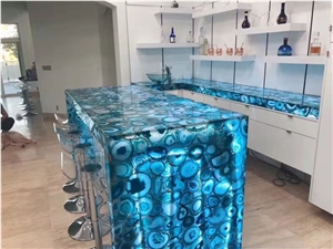 Backlit Semiprecious Stone Black Agate Kitchen Countertop
