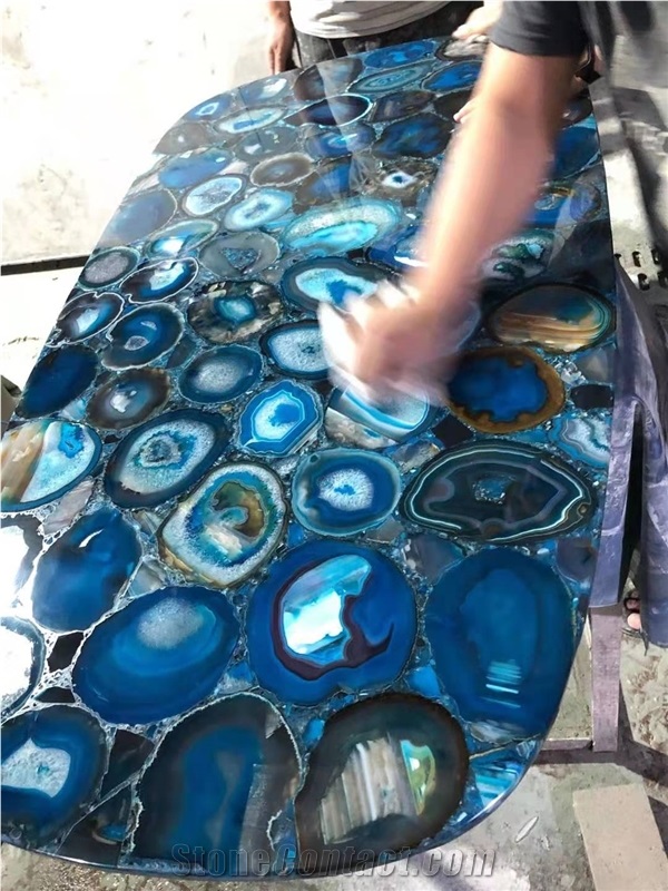 Backlit Semiprecious Stone Black Agate Kitchen Countertop