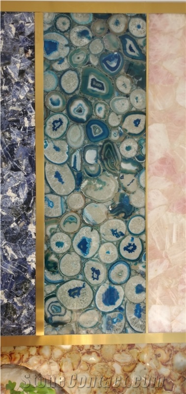 Backlit Semiprecious Stone Black Agate Kitchen Countertop