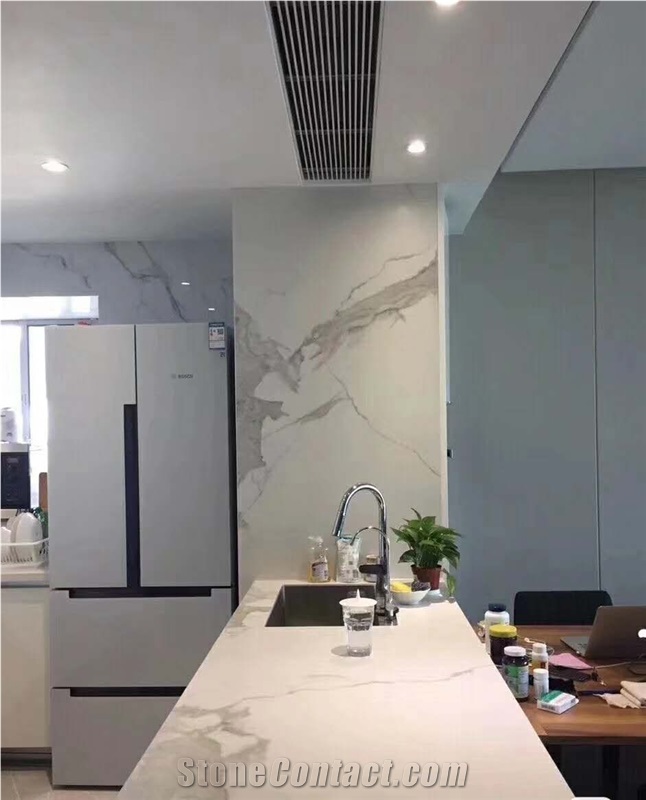 Bianco Calacatta White Sintered Stone Kitchen Countertops